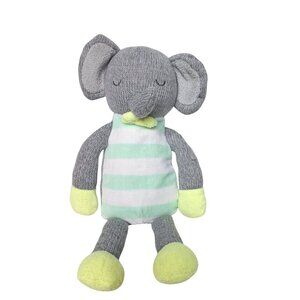Cloud Island Elephant Plush Stuffed Animal Knit Gray Green White Striped Toy 14"